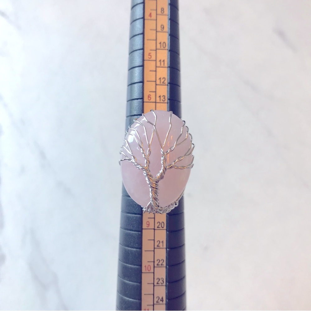 Wire Wrapped Tree of Life Rose Quartz Ring
